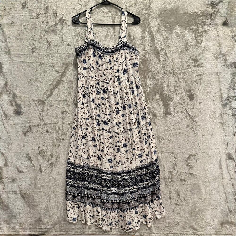 Knox Rose Floral Lace Trim Maxi Dress Navy White No Tag, maybe M 17” pit to pit